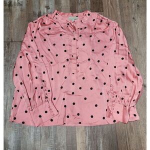 Rye Grass Womens Size XXL Pink Silky Satin Polka Dot Blouse Long Sleeve